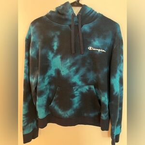 Champion Teal and Black Tie-Dye Hoodie